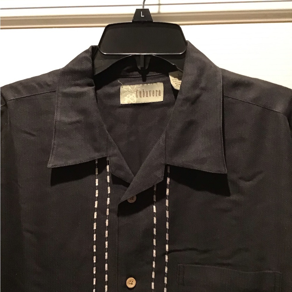 CUBAVERA Short-Sleeve (L) Black Camp Shirt